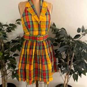 Plaid halter above knee ! Perfect summer dress! Belted. Great condition